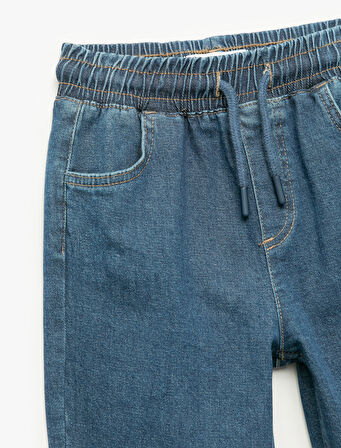 Pamuklu Beli Bağcıklı Jogger Denim Pantolon