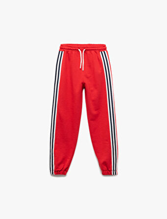 Beli Bağcıklı Pamuklu Şerit Detaylı Eşofman Altı