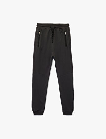 Fermuar Detaylı Pamuklu Beli Bağlamalı Basic Eşofman Altı 