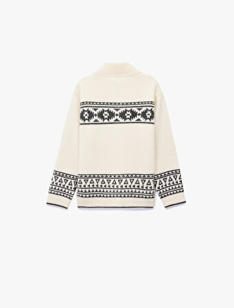 Yarım Fermuarlı Dik Yaka Uzun Kollu Triko Kazak