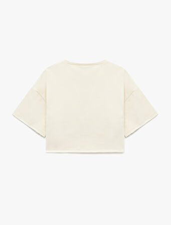 Baskılı Kısa Kollu Bisiklet Yaka Pamuklu Tişört