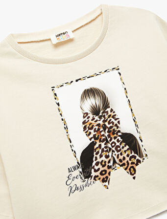 Baskılı Kısa Kollu Bisiklet Yaka Pamuklu Tişört