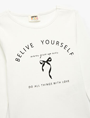 Pamuklu Baskılı Uzun Kollu Bisiklet Yaka Tişört