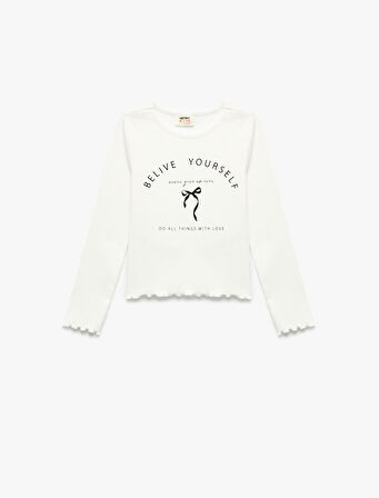 Pamuklu Baskılı Uzun Kollu Bisiklet Yaka Tişört