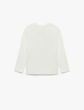 Pamuklu Uzun Kollu Bisiklet Yaka Unicorn Baskılı Tişört