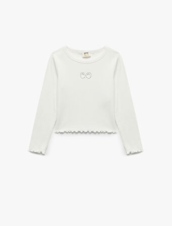 Uzun Kollu Bisiklet Yaka Fiyonk Pencere Detaylı Kaşkorse Tişört