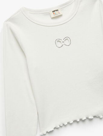 Uzun Kollu Bisiklet Yaka Fiyonk Pencere Detaylı Kaşkorse Tişört