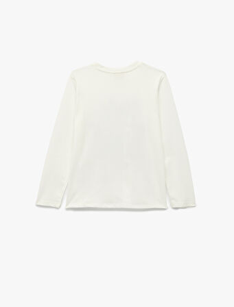 Pamuklu Uzun Kollu Bisiklet Yaka Baskılı Tişört