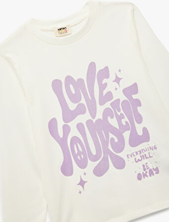 Pamuklu Uzun Kollu Bisiklet Yaka Baskılı Tişört