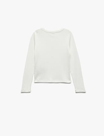 Fiyonk Taş Detaylı Uzun Kollu Bisiklet Yaka Pamuklu Tişört