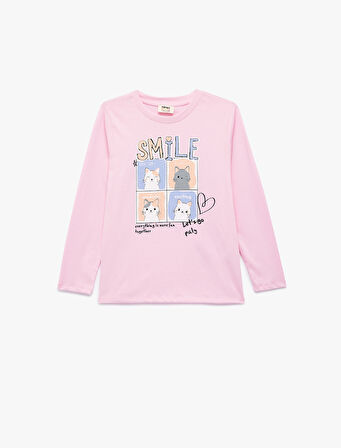 Pamuklu Uzun Kollu Bisiklet Yaka Kedili Tişört