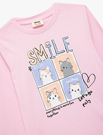 Pamuklu Uzun Kollu Bisiklet Yaka Kedili Tişört