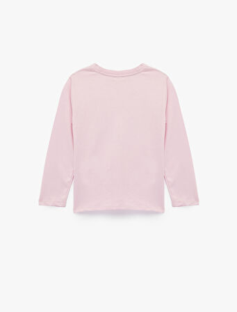 Pamuklu Unicorn Baskılı Uzun Kollu Bisiklet Yaka Tişört