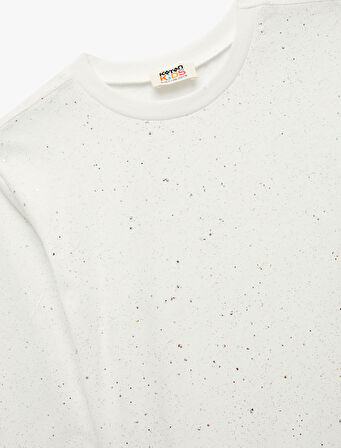 Uzun Kollu Bisiklet Yaka Sim Detaylı Pamuklu Tişört