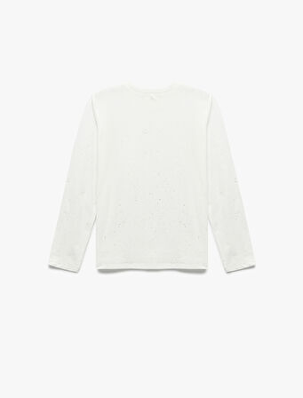 Uzun Kollu Bisiklet Yaka Sim Detaylı Pamuklu Tişört