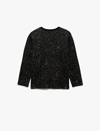 Uzun Kollu Bisiklet Yaka Sim Detaylı Pamuklu Tişört