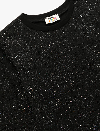 Uzun Kollu Bisiklet Yaka Sim Detaylı Pamuklu Tişört