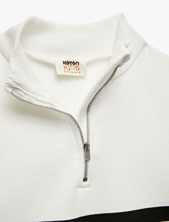Şardonlu Uzun Kollu Fermuarlı Yarım Balıkçı Yaka Oversize Sweatshirt
