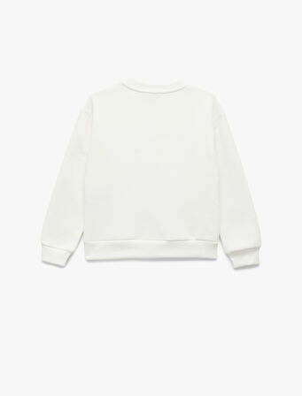 Uzun Kollu Bisiklet Yaka Şardonlu Ayıcık Baskılı Sweatshirt