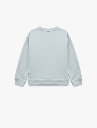 Uzun Kollu Bisiklet Yaka Şardonlu Baskılı Sweatshirt