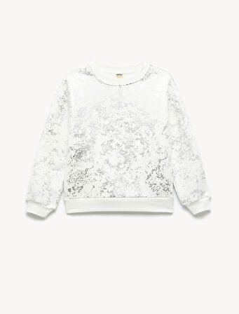 Uzun Kollu Bisiklet Yaka Desenli Şardonlu Sweatshirt