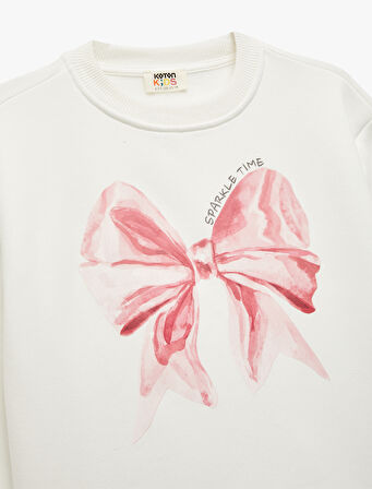 Uzun Kollu Bisiklet Yaka Şardonlu Fiyonk Baskılı Sweatshirt