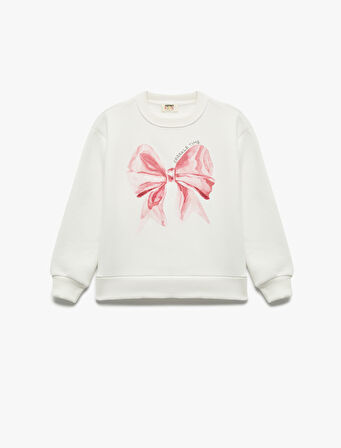 Uzun Kollu Bisiklet Yaka Şardonlu Fiyonk Baskılı Sweatshirt