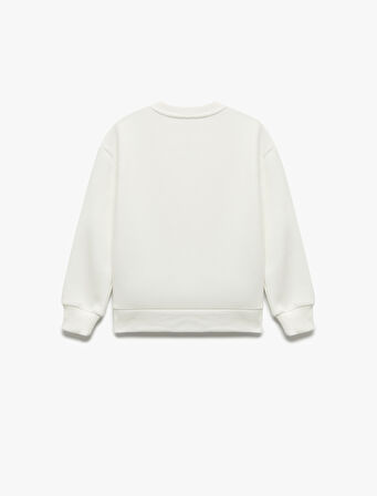 Uzun Kollu Bisiklet Yaka Şardonlu Fiyonk Baskılı Sweatshirt