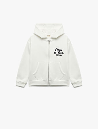 Şardonlu Uzun Kollu Kapşonlu Fermuarlı Sweatshirt