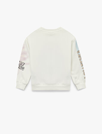 Uzun Kollu Bisiklet Yaka Baskılı Şardonlu Sweatshirt