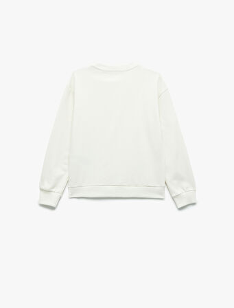 Taş Detaylı Uzun Kollu Bisiklet Yaka Şardonlu Pamuklu Sweatshirt