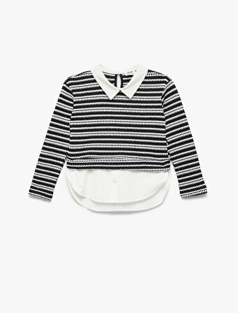 Uzun Kollu Gömlek Yaka Detaylı Sweatshirt