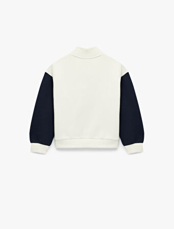 Yarım Fermuarlı Baskılı Uzun Kollu Dik Yaka Sweatshirt