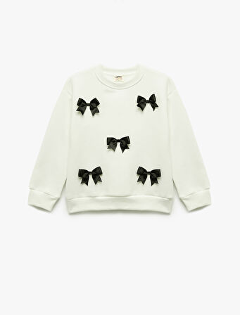 Fiyonklu Bisiklet Yaka Şardonlu Uzun Kollu Sweatshirt