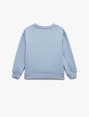 Pamuklu Uzun Kollu Bisiklet Yaka Baskılı Sweatshirt