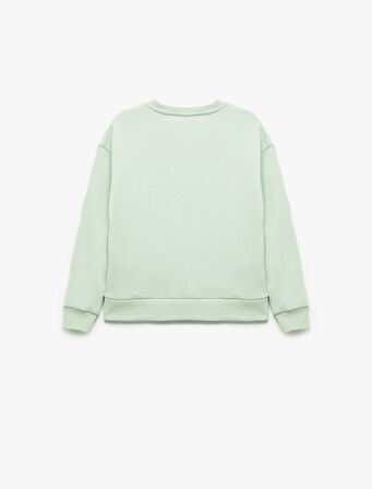 Uzun Kollu Bisiklet Yaka Pamuklu Kelebek Baskılı Sweatshirt