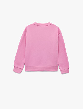 Uzun Kollu Bisiklet Yaka Şardonlu Baskılı Sweatshirt