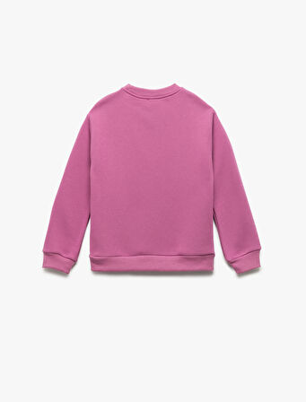 Bisiklet Yaka Uzun Kollu Baskılı Şardonlu Sweatshirt