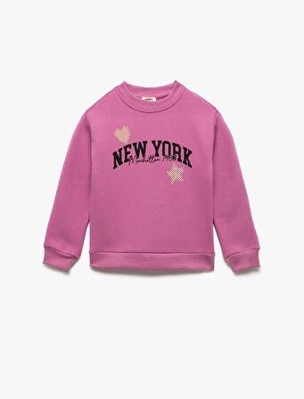 Bisiklet Yaka Uzun Kollu Baskılı Şardonlu Sweatshirt