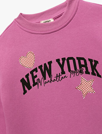 Bisiklet Yaka Uzun Kollu Baskılı Şardonlu Sweatshirt