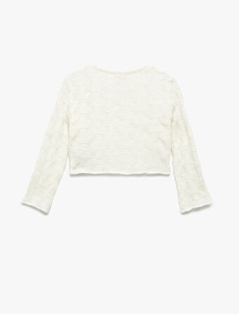 Uzun Kollu Bisiklet Yaka Dokulu Crop Sweatshirt