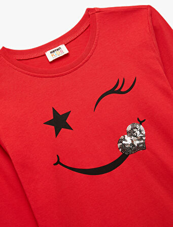 Uzun Kollu Bisiklet Yaka Pullu Payetli Tişört