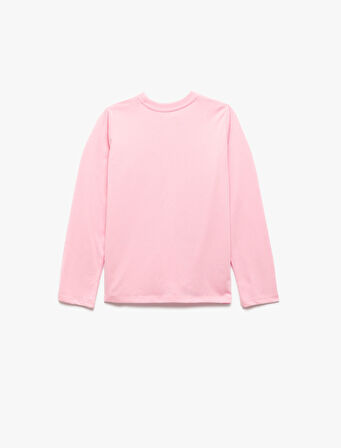 Pamuklu Bisiklet Yaka Baskılı Uzun Kollu Tişört