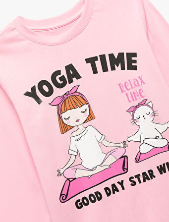 Pamuklu Bisiklet Yaka Baskılı Uzun Kollu Tişört