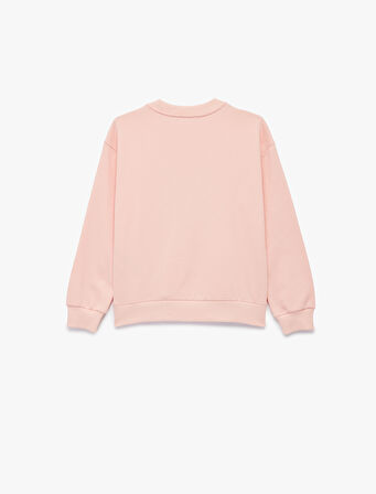 Simli Unicorn Baskılı Şardonlu Uzun Kollu Bisiklet Yaka Sweatshirt