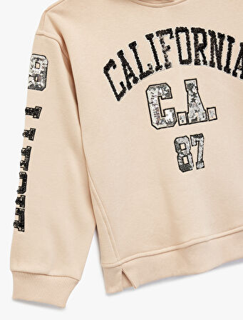 Pamuklu Uzun Kollu Pullu Payetli Kapşonlu Sweatshirt