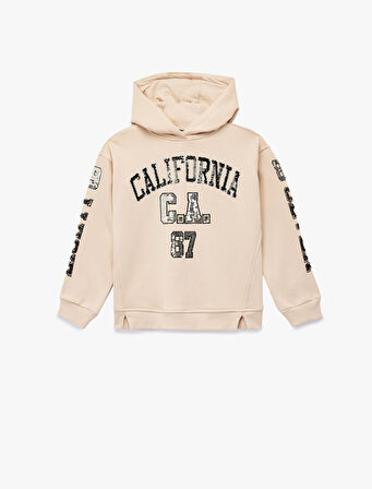 Pamuklu Uzun Kollu Pullu Payetli Kapşonlu Sweatshirt