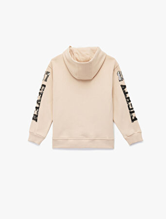 Pamuklu Uzun Kollu Pullu Payetli Kapşonlu Sweatshirt