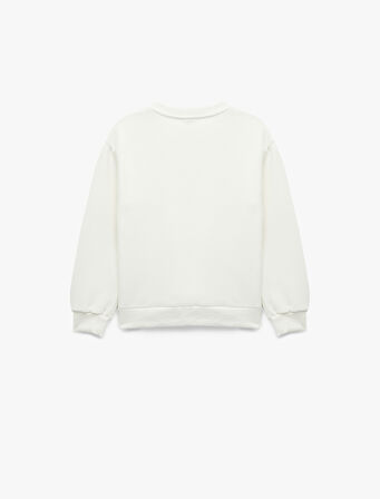 Şardonlu Uzun Kollu Bisiklet Yaka Kalpli Sweatshirt