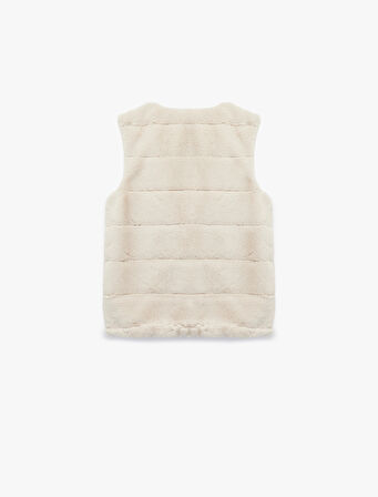 Peluş Detaylı Kolsuz Bisiklet Yaka Peluş Yelek